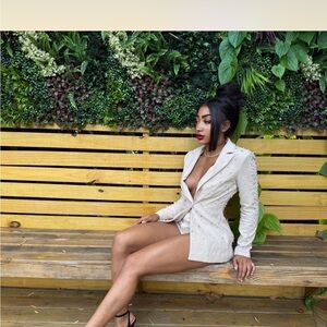 Fashion Nova Cream Studded Blazer